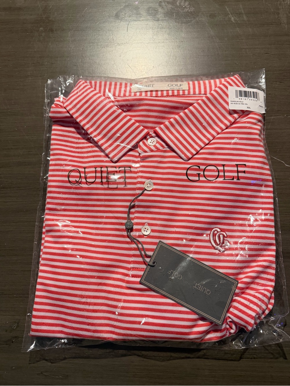 Men's Red & White Striped Polo - 2XL